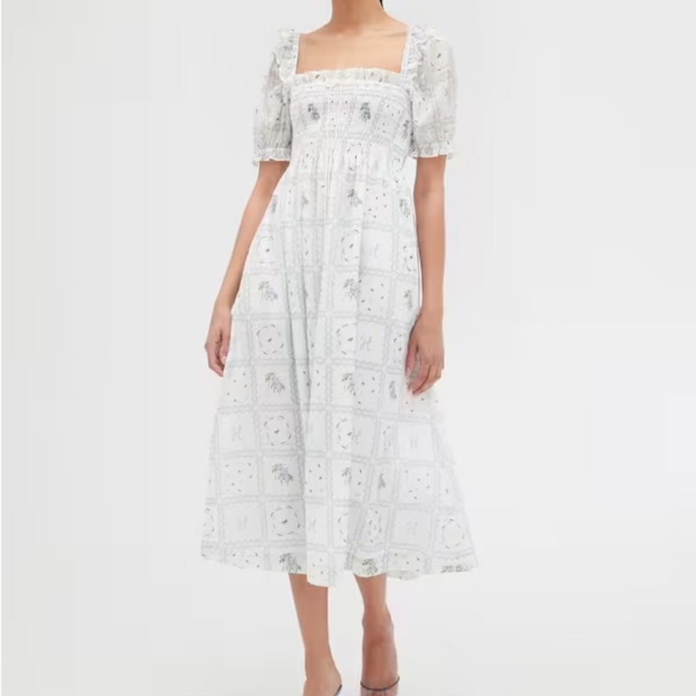 ISO Hill House Home Scarlett Midi Nap Dress in White Floral Patchwork